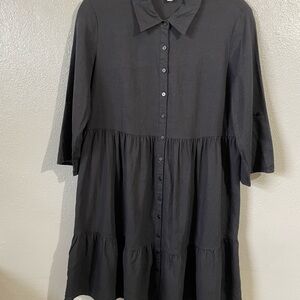 Ripe Maternity Linen Viscose Dress Small Tiered Button Front Midi Relaxed Fit